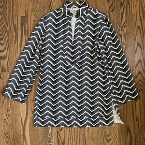 Jude Connelly Black White Blue tunic top dress Chevron sz m USA